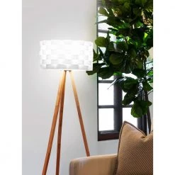 Bijou 60 in. Natural Wood LED Tripod Lamp with Interlacing Ribbon White Shade by Brightech -Brightech Sales wood brightech floor lamps ty jjpf gepv 1f 1000