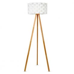 Bijou 60 in. Natural Wood LED Tripod Lamp with Interlacing Ribbon White Shade by Brightech