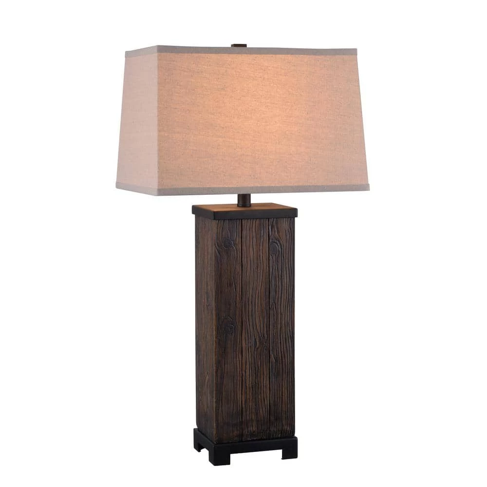 Beam 30 in. Wood Grain Table Lamp with Cream Fabric Shade by Manor Brook 3 Beam 30 in. Wood Grain Table Lamp with Cream Fabric Shade by Manor Brook
