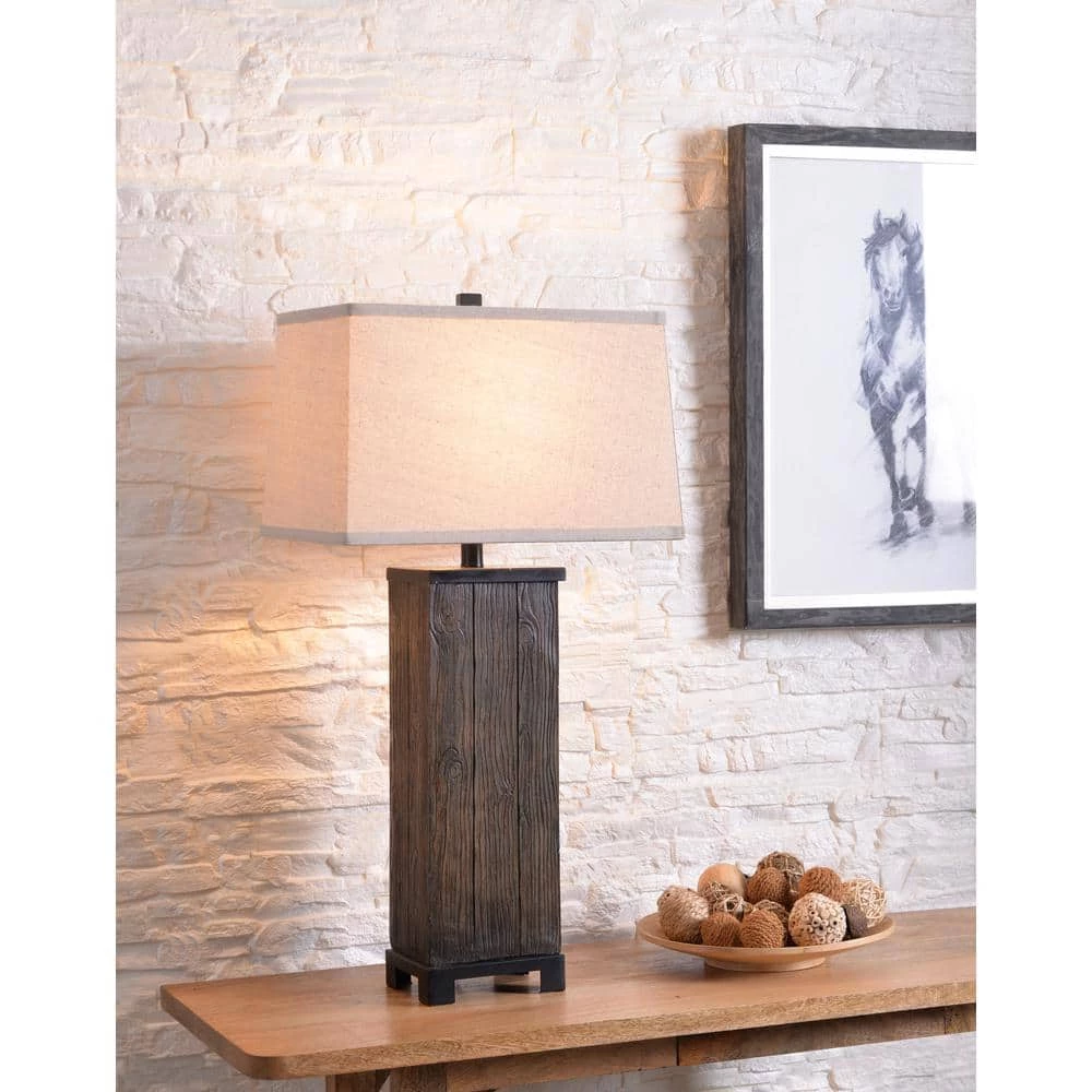 Beam 30 in. Wood Grain Table Lamp with Cream Fabric Shade by Manor Brook 4 Beam 30 in. Wood Grain Table Lamp with Cream Fabric Shade by Manor Brook - Image 2